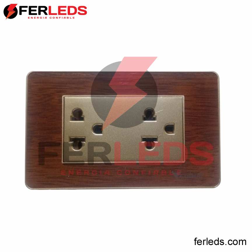 FERLEDS. CUBULL TOMACORRIENTE DOBLE MADERA + LINEA TIERRA