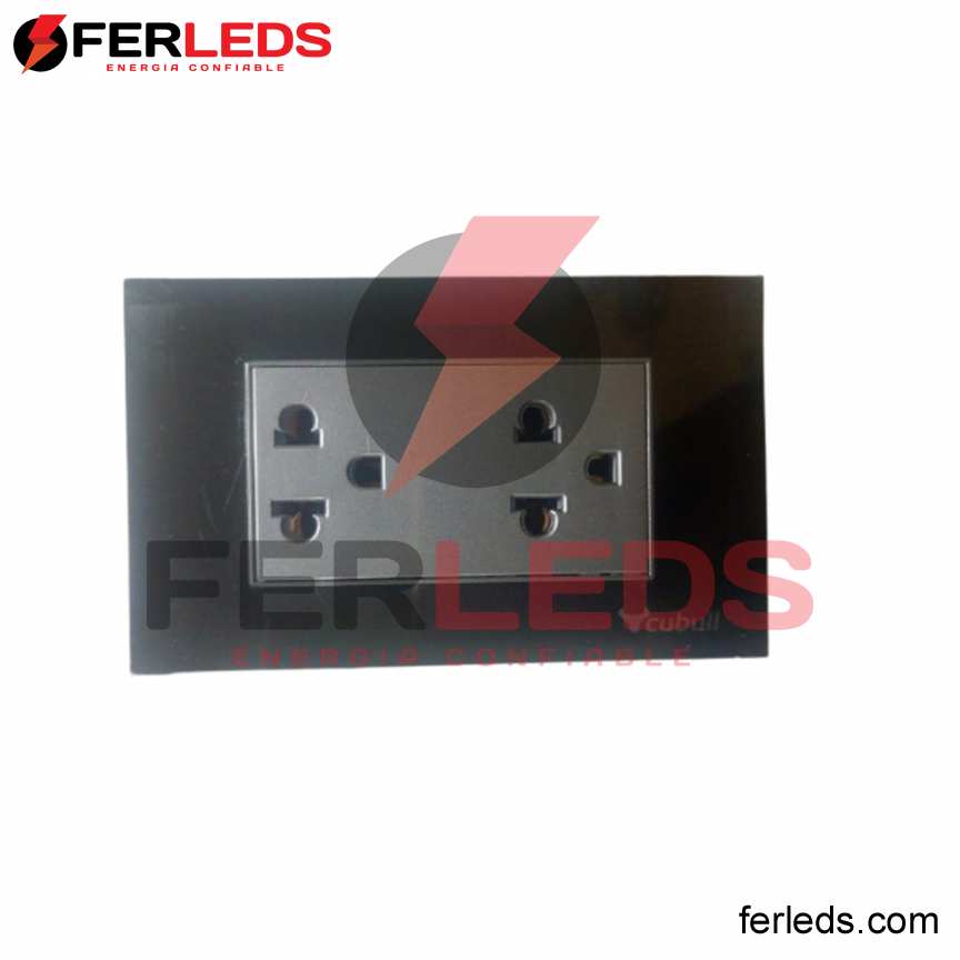 FERLEDS. CUBULL TOMACORRIENTE DOBLE COLOR NEGRO ESPEJO  - LINEA TIERRA