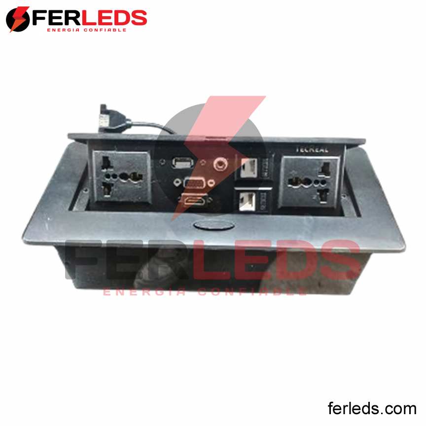 FERLEDS. TECREAL TOMACORRIENTE DE ESCRITORIO/MESA 2 TOMAS + HDMI + DATA + AUDIO