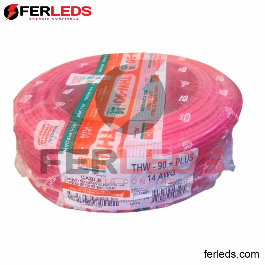FERLEDS. INDECO CABLE THW-90 + PLUS -  14 AWG - ROJO