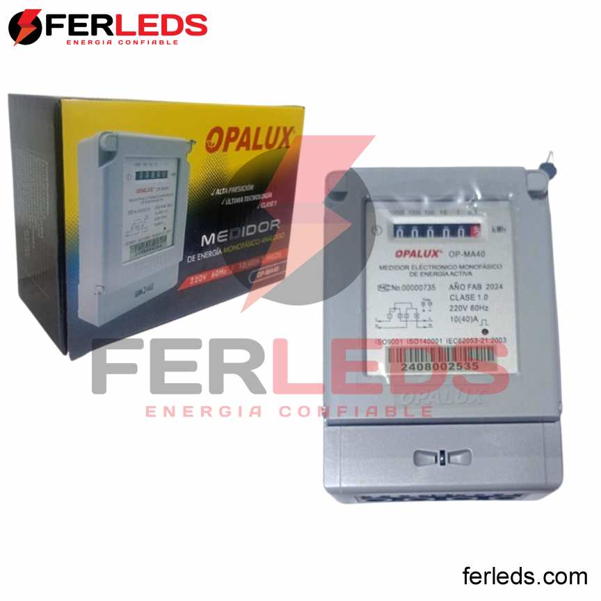 Ferleds. Opalux Medidor de Energía Monofásico Analógico 220V Opalux OP-MA40
