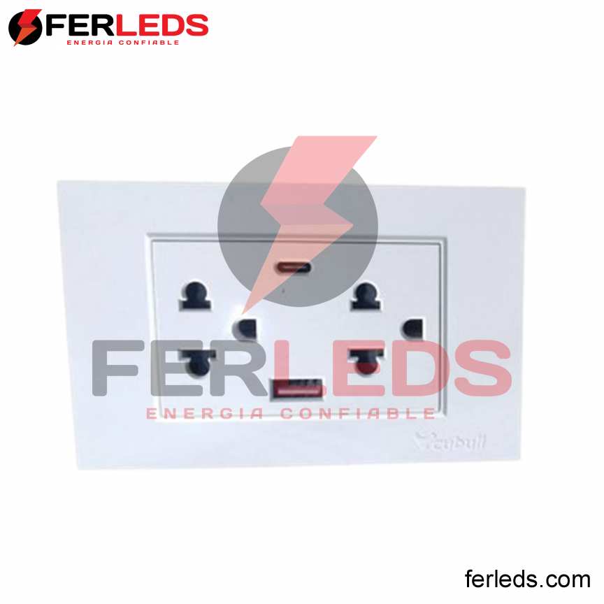 Ferleds. Cubull Tomacorriente Doble Universal con USB A+C  - Carga Rápida