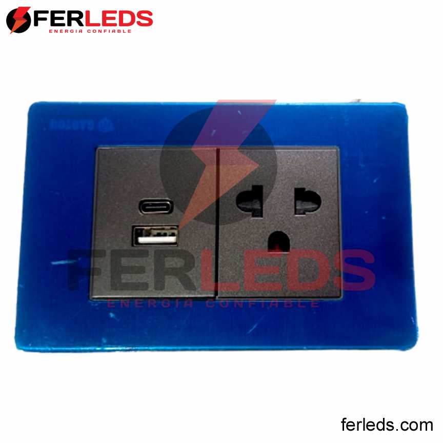 Ferleds.  tomacorriente universal con puertos USB duales (Tipo A y Tipo C)  plateado