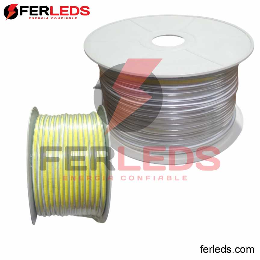 Ferleds. Manguera LED COB Transparente Luz Roja 220V Conexión Directa - 288 LEDs/m - Rollo 100m (Luz Lineal Continua)