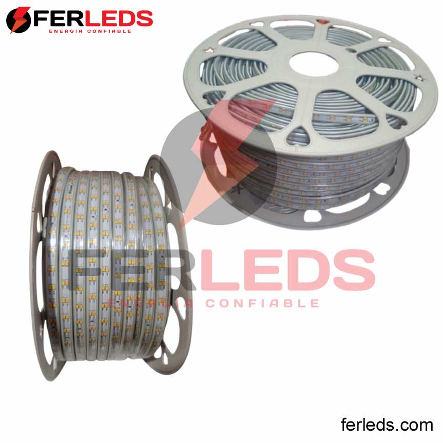 ferleds. Manguera LED 220V Conexión Directa – Doble Fila 2835 – Luz blanca (Rollo 100m) IP65