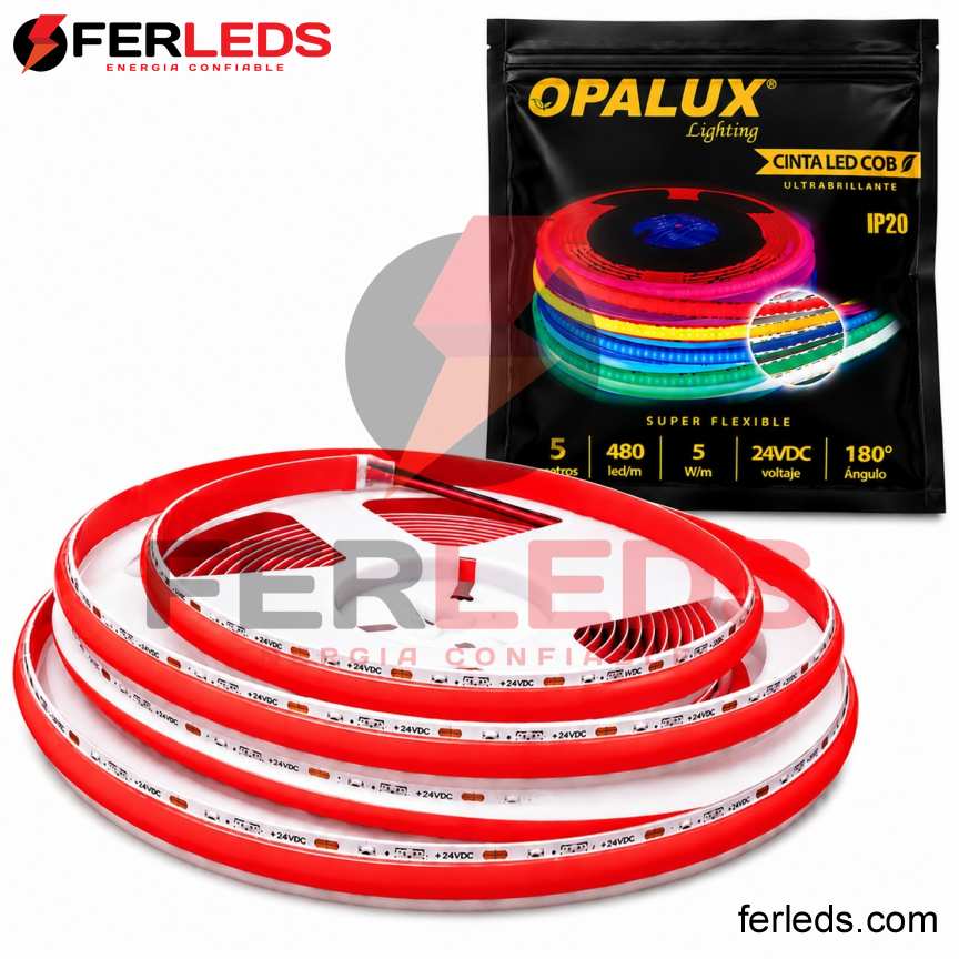 Opalux | Tira LED COB 24V Rojo de 5 Metros OP-LSCB-R