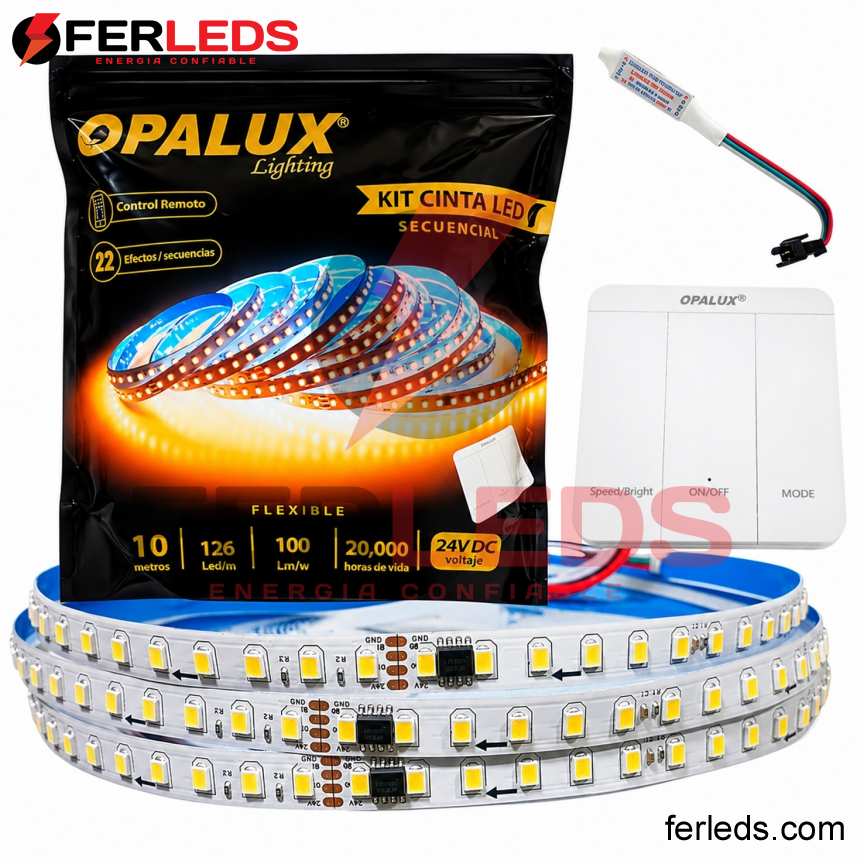 Opalux | Kit Cinta LED Secuencial 24V Blanca 10m OP-LS126-7K