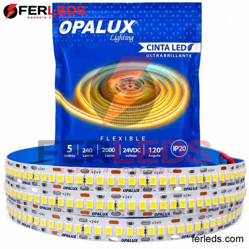 Opalux | Tira LED 24V Neutra 240LED/m 5m OP-LS28240-24NW