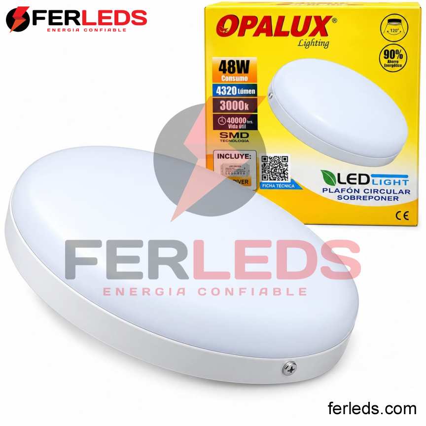 Plafón LED Circular Adosable 48W Luz Cálida | Opalux OP-48FD-WW