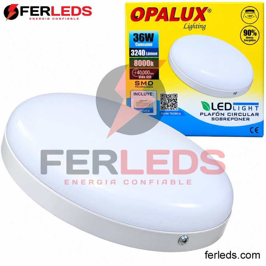 Panel Plafón LED Circular Adosable 36W Luz Blanca Opalux OP-36FD-CW
