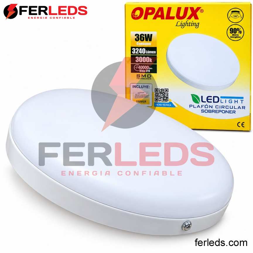 Panel Plafón LED Circular Adosable 36W Luz Blanca Opalux OP-36FD-WW