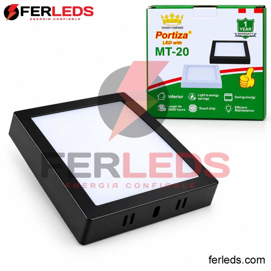 Panel LED Cuadrado Negro 20W Adosable Luz Blanca | Ferleds MT-20