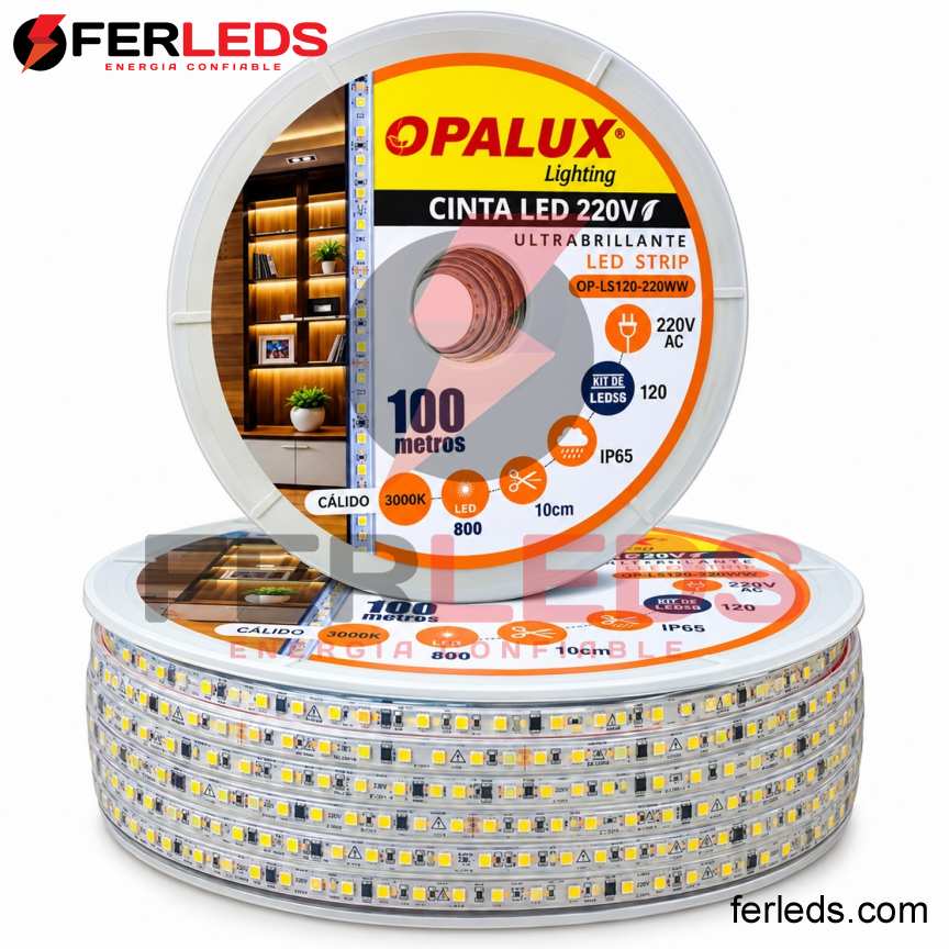 Opalux | Cinta LED 220V Luz Cálida 100 Metros OP-LS120-220WW
