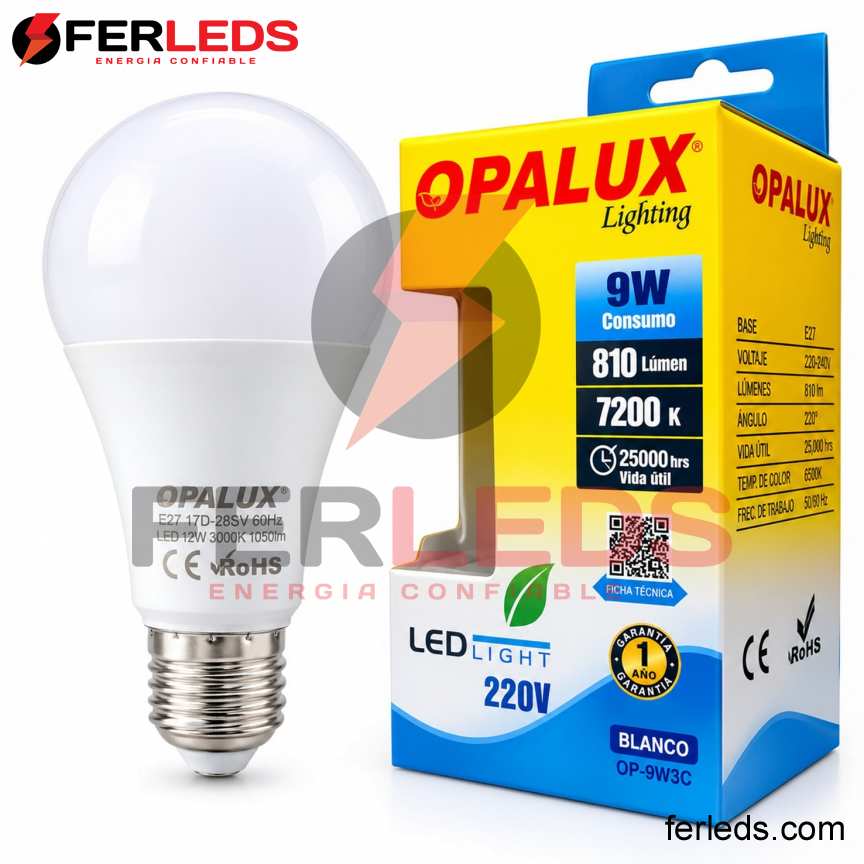 Opalux | Foco LED 9W Luz Blanca E27 OP-9W3C