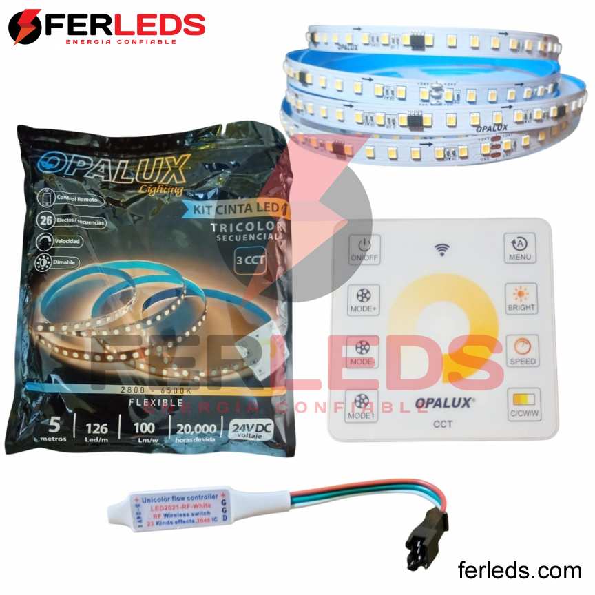 OPALUX KIT CINTA LED TRICOLOR  SECUENCIAL  2800K/4200K/6500K - 126L/M - 24V